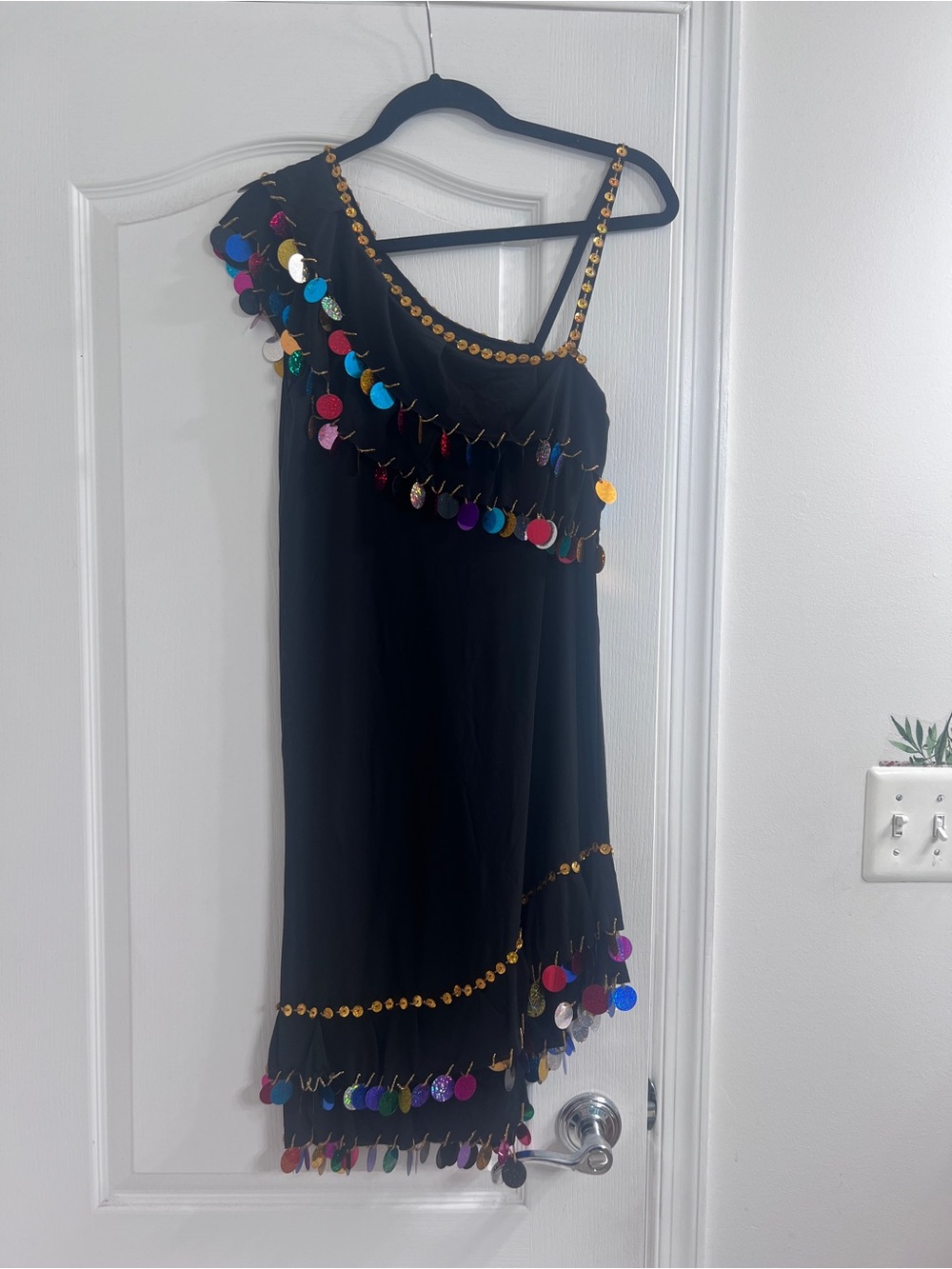 Black One-Shoulder Sequin Fringe Dress